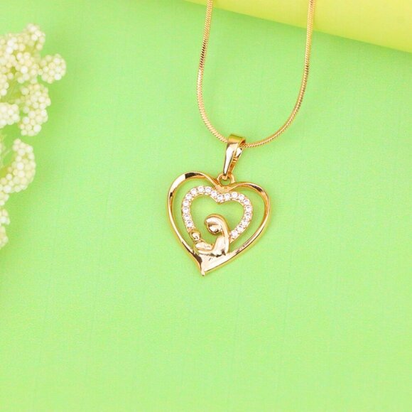 "Rose Gold Mother and Child Heart Pendant with Sparkling CZ Accents, XPPT1377 - Picture 10 of 13